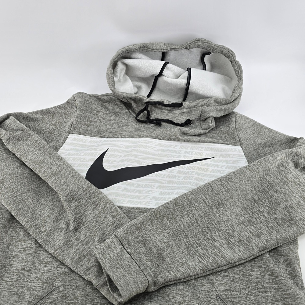 Nike Dri-FIT Hoodie Mens Graphic Swoosh Pullover Heather Gray Size M
